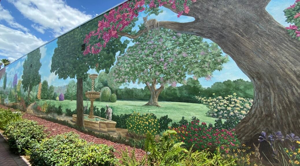 A mural of a garden Description automatically generated