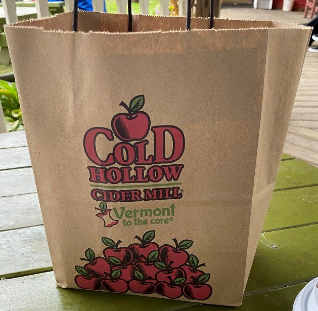A brown bag on a green table
Description automatically generated
